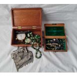 Two old boxes containing costume jewellery
