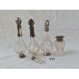 Dutch silver mounted scent bottles and a salts jar