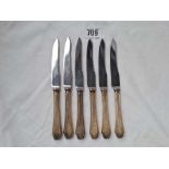 A set of six silver handled tea knives, Sheffield 1937