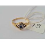 A small 18ct sapphire & white stone ring (shank worn) 1.8g