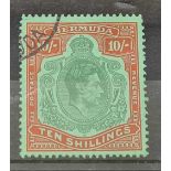 Bermuda SG 119e (1951). 10 sh., fine used. Cat £60