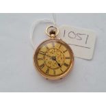 A ladies engraved cased fob watch 9ct with gold coloured dial WO - 40 gms inc