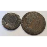 A William and Mary farthing 1694 and half-penny