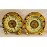 A decorative Victorian brass mantel clock/barometer in form of double horseshoe. 5" high.