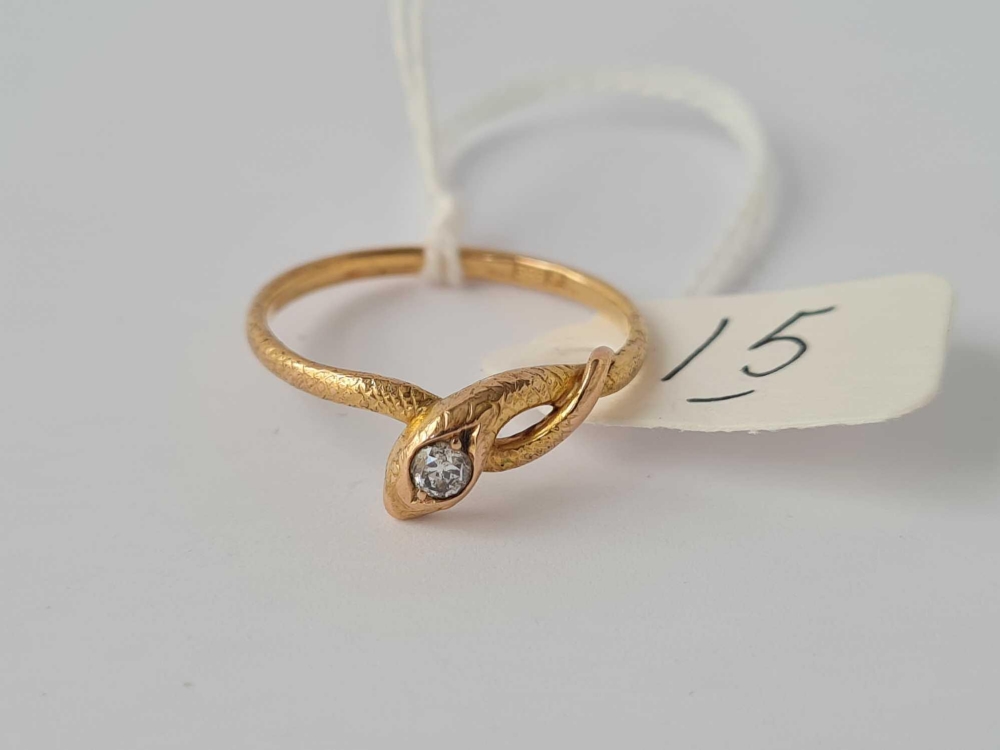 A diamond set 14ct gold snake ring size R 2.2g inc