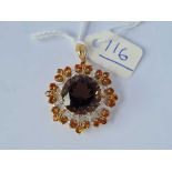 An attractive large citrine ' and diamond pendant 9ct - 6.3 gms