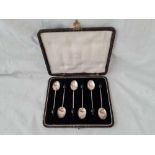 A box set of six bean top spoons, B'Ham 1930