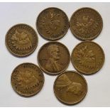 USA one cents 1878, 1880, 1902, 1906, 1908, 1916, 1919
