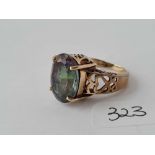 Large mystic topaz 9ct ring with COA size O 7.1g inc