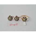 A vintage opal and garnet cluster ring silver and 9ct and matching silver gilt earrings