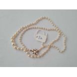 A pearl necklace with 9ct pearl cluster clasp