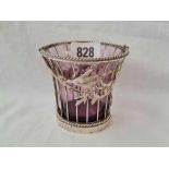 A George III design sugar bowl with cast wire work sides - 3" high - London 1911 - 90 g. excluding