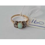 A THREE STONE OPAL AND DIAMOND RING 18CT GOLD SIZE M - 2.6 GMS