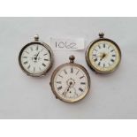 Three ladies silver fob watches