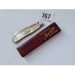 A decorative fruit knife with card MOP - Sheffield 1909 - and a plain boxed example