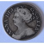 A Queen Anne silver sixpence 1711