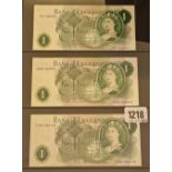 Three one pound GB notes