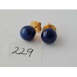 Pair of 18ct gold lapis lazuli ball earrings 6.3g inc