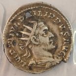 A Roman Philip I the Arab silver Antoninianus 246 AD. Feliatas S 8944, good bust holed as keepsake
