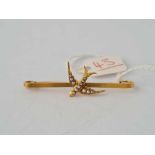 A Victorian pearl bird brooch 15ct gold on 9ct pin - 3.3 gms