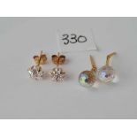 Two pairs of stone set 9ct earrings