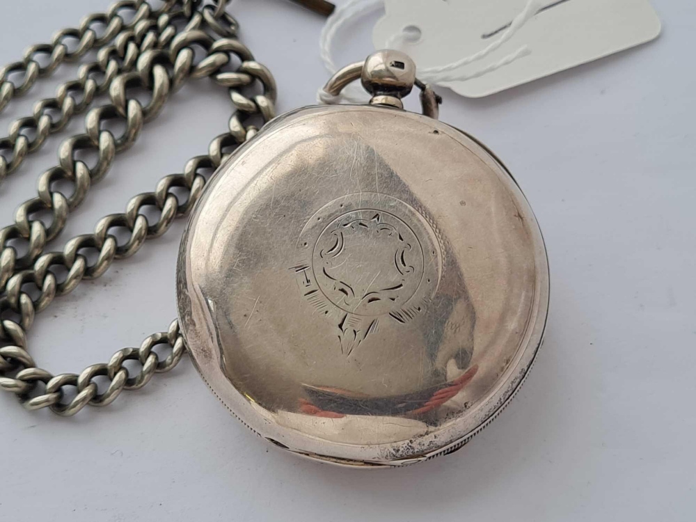 A gents silver pocket watch with seconds dial on curb link metal albert - Image 2 of 2