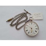 A gents silver pocket watch with seconds dial on curb link metal albert