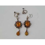 A pair of vintage stone set Austro Hungarian drop earrings