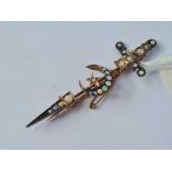 A Victorian fine opal sword moon and star brooch set in gold and silver - 6.2 GMS
