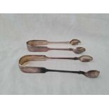 Two pairs of Exeter fiddle pattern sugar tongs - one 1864 by JW JW - 76 g.