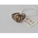 A antique fancy ring with yellow foiled centre stone set in gold size M