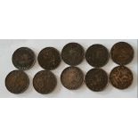 Ten Victorian farthings all different dates