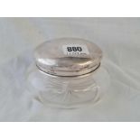 A large plain powder jar with glass body - 5.5" wide - Birmingham 1925