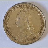 Victoria silver threepence (gilt?) 1889 good grade