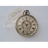 A gents silver pocket watch with silvered dial second sweep poor condition case