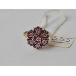 A fancy ruby and diamond multi cluster ring size R 9ct - 3.5 gms