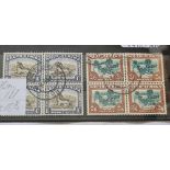 South Africa SG 120a/121 (ex 1947-54 set). Both values in bi-lingual blocks of 2 pairs, fine used.