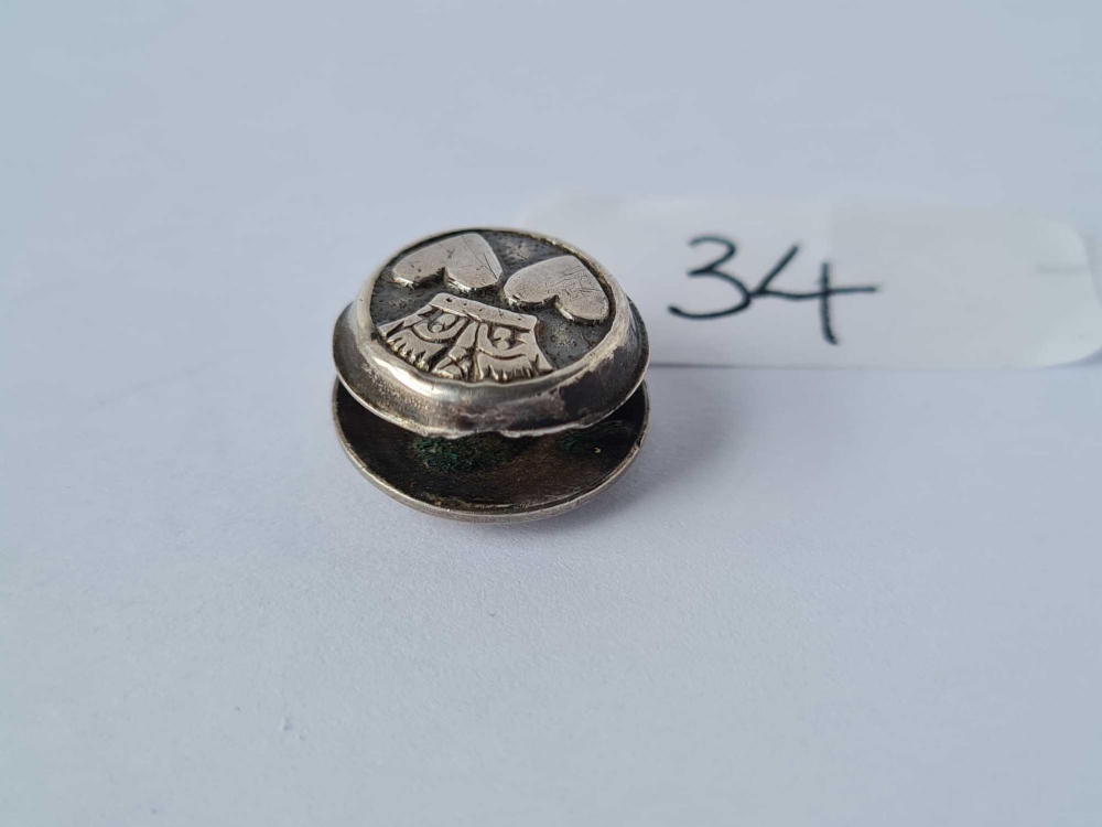 An antique silver stud with double heart and crown motif marked T A - Image 2 of 3