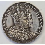 Large silver coronation medallion, 6 cm diameter, 69 g.