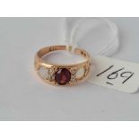 A Victorian opal, diamond and garnet ring size P 4.5g inc