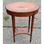 An oval Sheraton style Satinwood table with painted decoration