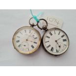 Two gents silver pocket watches both with seconds dial