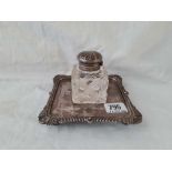 An ink stand with gadroon and shell boarder & ink pot with cut glass body, 5” wide, Sheffield