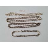 Three silver chains one silver bracelet - 39 gms