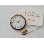 A LADIES BLUE ENAMELLED AND DIAMOND SET FOB WATCH 18CT GOLD WO
