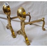 A small pair of brass firedogs - 7" high