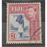 Fiji SG 266b (1950). One £, top value, fine used. £60