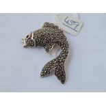A large silver and marcasite fish brooch