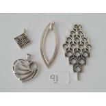 Four silver pendants 45g