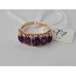 An amethyst & diamond 9ct half hoop ring size N 4.3g inc